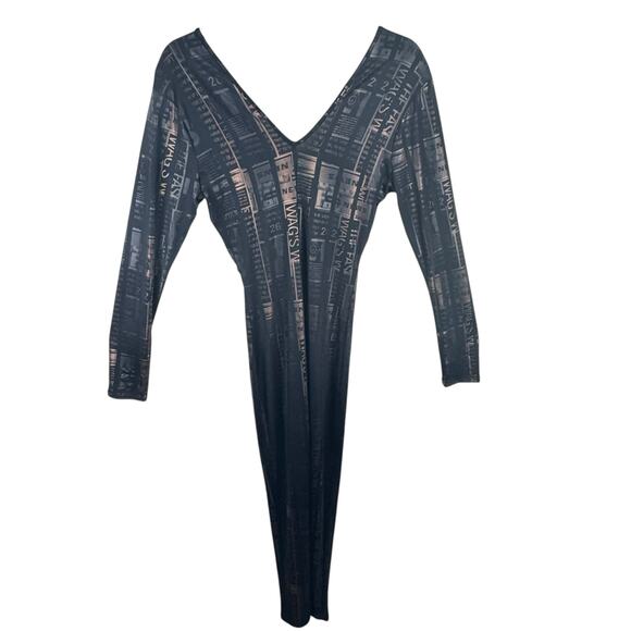 Urban Outfitters Black Rose Gold Metallic Bodycon Lightweight V-Neck Bodysuit M - Picture 2 of 5